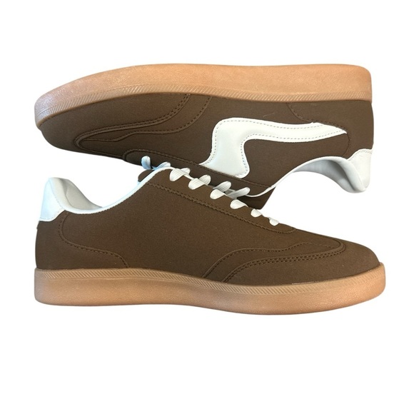 La Sheelah Modern Sneaker Size 10 Brown White Stripe Detail Lace Up Round Toe - Picture 6 of 11